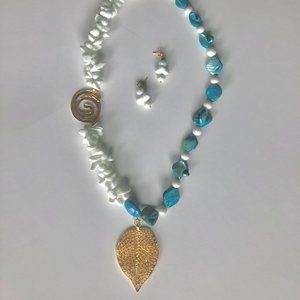 Women, Necklace, White Coral and Turquoise Stone.